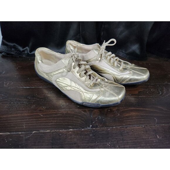 EUC Naturalizer Cade Gold Leather & Suede Lace-Up Casual Fashion Sneakers/Sz 11M - Picture 2 of 9